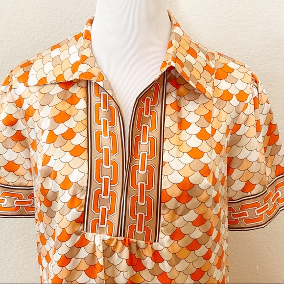 ECI New York Retro Peacock Pattern Silk Collar blouse Size Medium - Picture 4 of 8